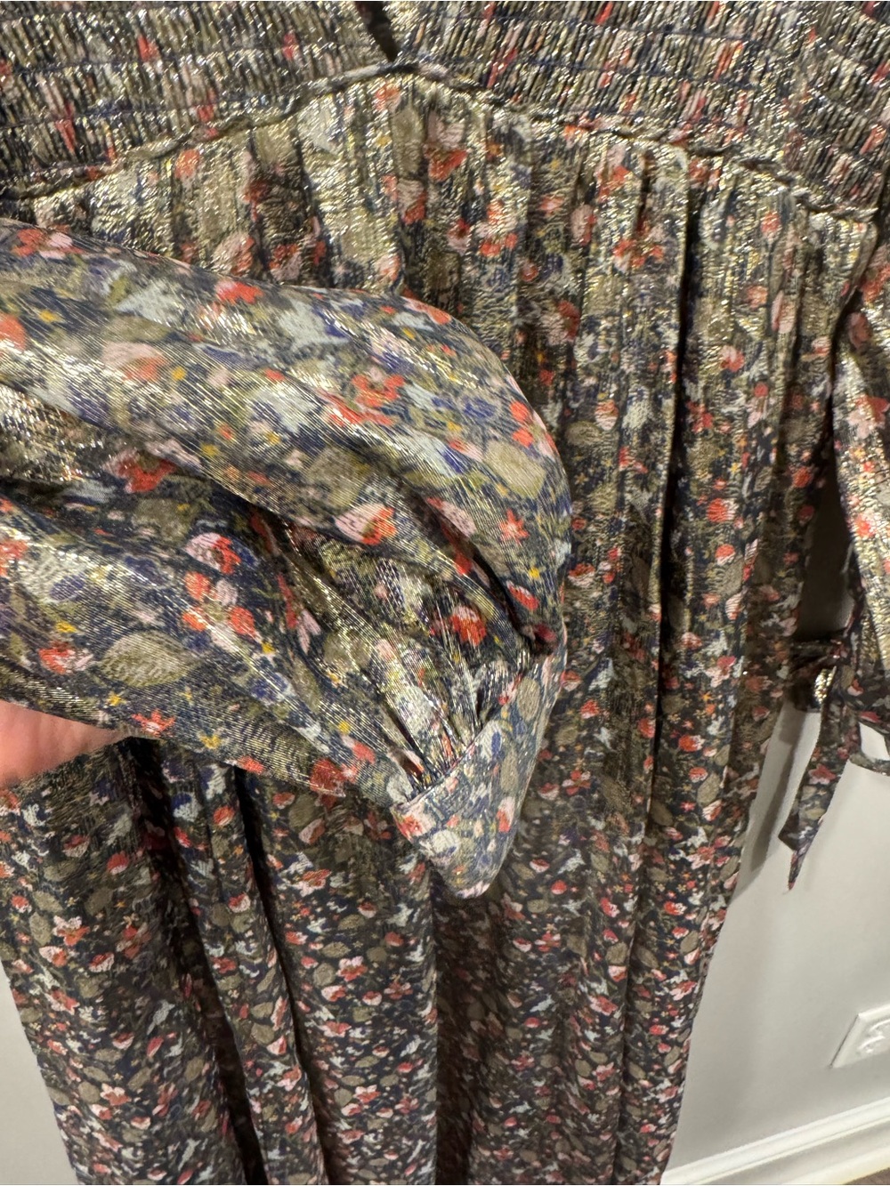 Free People Luxalina Metallic Floral Silk Maxi Dress Large Open Back Stunning - Picture 12 of 17